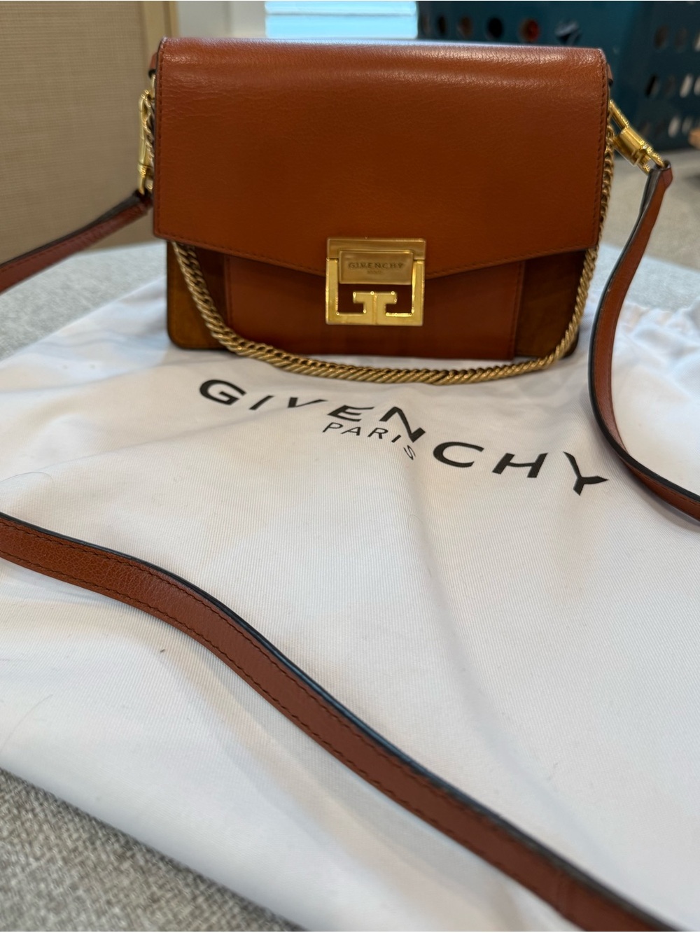 Givenchy Tan Leather Crossbody Bag with Gold Hardware
